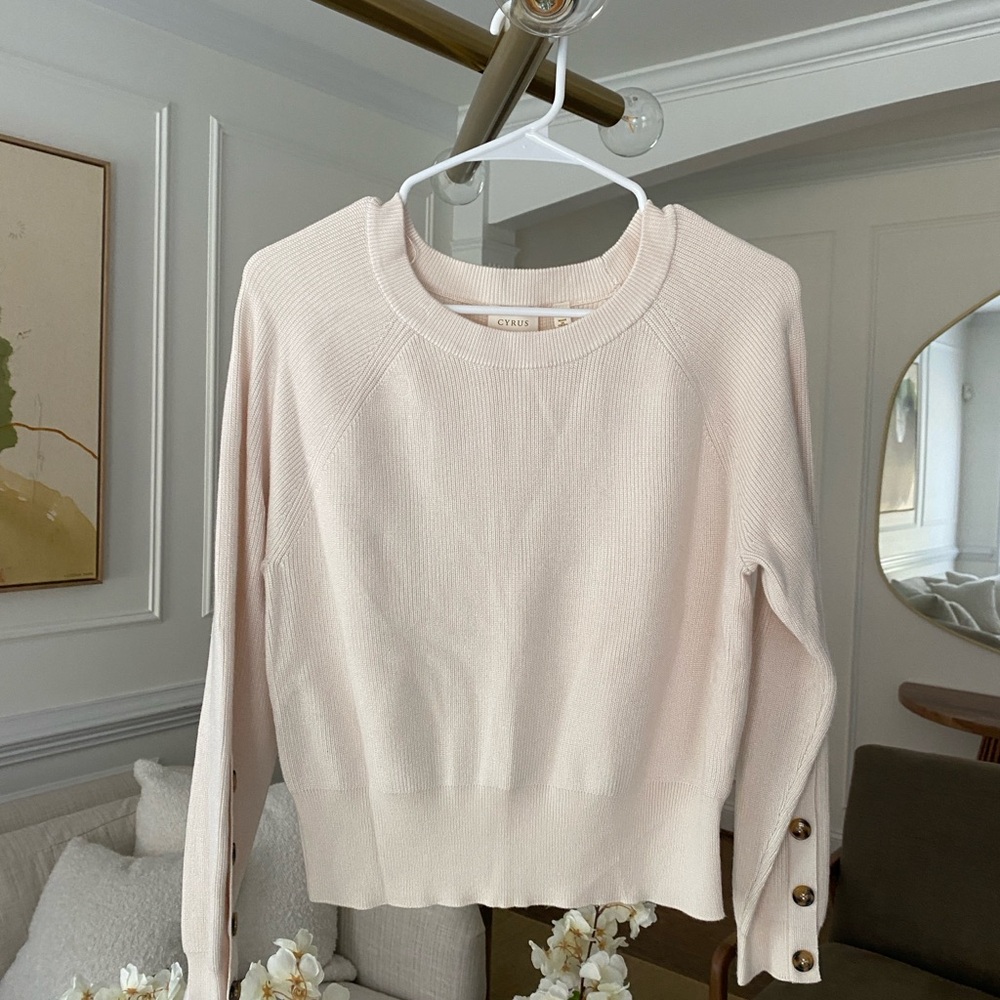 NWOT Cropped Cream Sweater with Button Detail